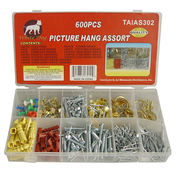 600PC Picture Frame Hanging Hardware Hook Assortment Kit