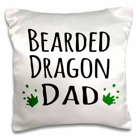 3dRose Bearded Dragon Dad - for lizard and reptile enthusiasts and pet owners - with green footprints, Pillow Case, 16 by