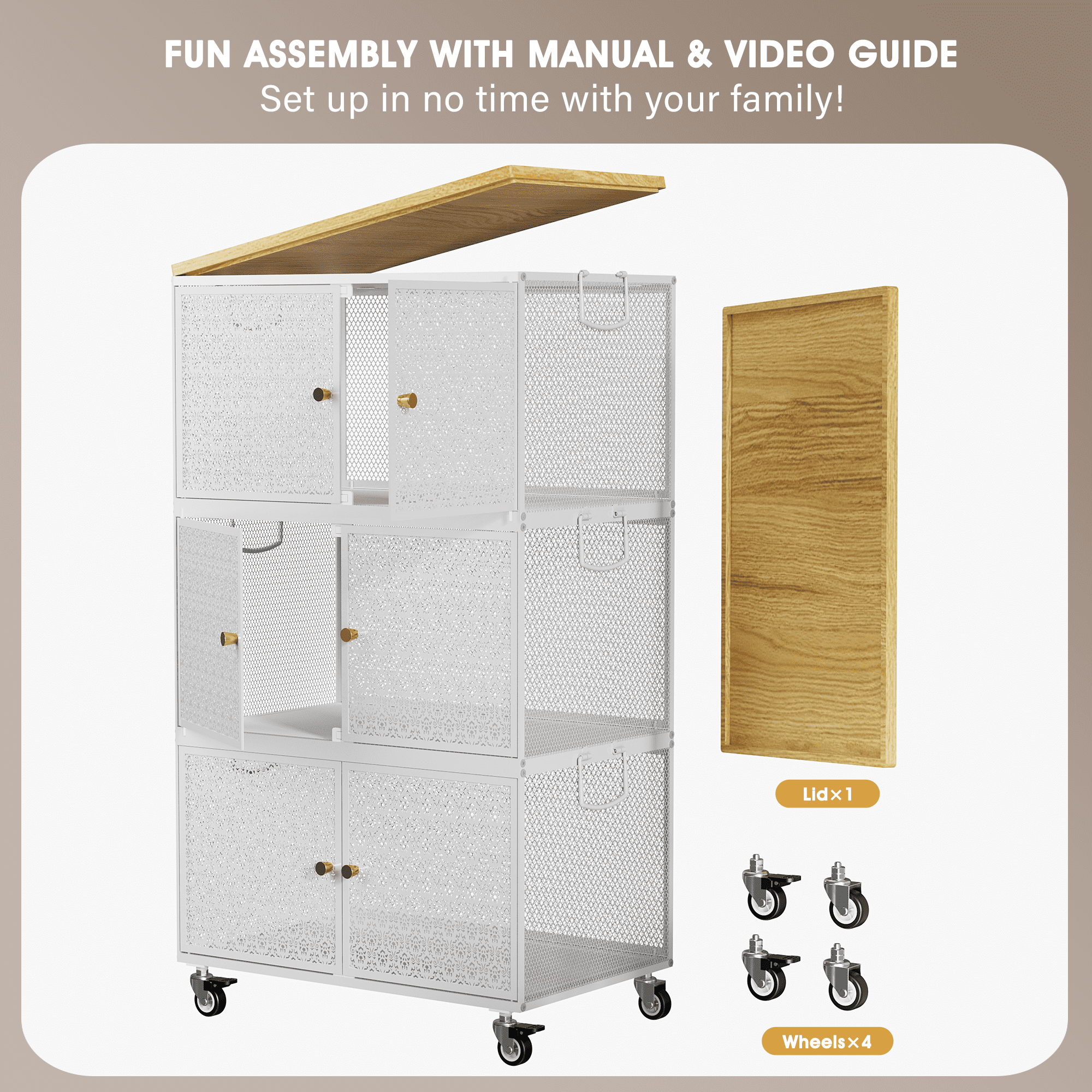 APONWILL 3-Tier Metal Storage Cabinet with Wheels, Magnetic-Closing Doors, and Dividers Effortless and Convenient for Living Rooms, Bedrooms, and Garages,21.65in Length.