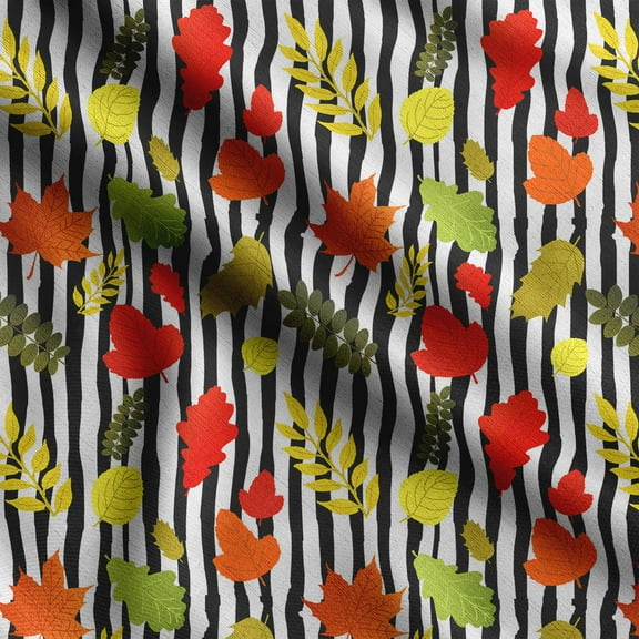 Soimoi Leaves Print, Silk Fabric, Decor Sewing Fabric by The Yard 42 Inch Wide,Decorative Fabric for Shirts Suits Ties, Black