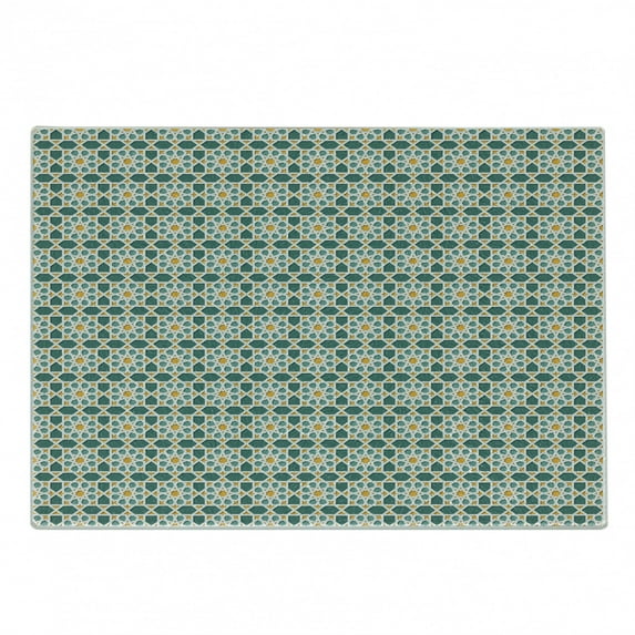 Teal Cutting Board, Moroccan Interlacing Star Pattern Ornamental Mosaic Design Traditional, Decorative Tempered Glass Cutting and Serving Board, in 3 Sizes, by Ambesonne