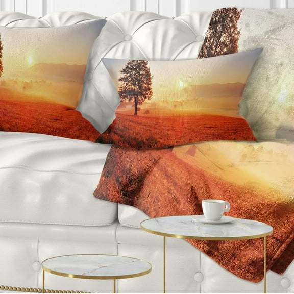 Designart Tree and Sun - Landscape Photography Throw Pillow - 12x20