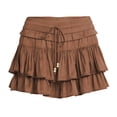 thumbnail image 4 of GJSYRH Shorts for Women Ruffled Tiered Pleated Mini Skirts Boho High Waist Flowy Comfy Tennis Golf Skorts Brown M, 4 of 6