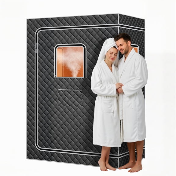 Upgraded 2 Person Sauna Box,Portable Infrared Sauna with 4L 1500W Steamer,Explosion Zroof Zip,99 Mins Timer,for Home Steam Spa（Grey）