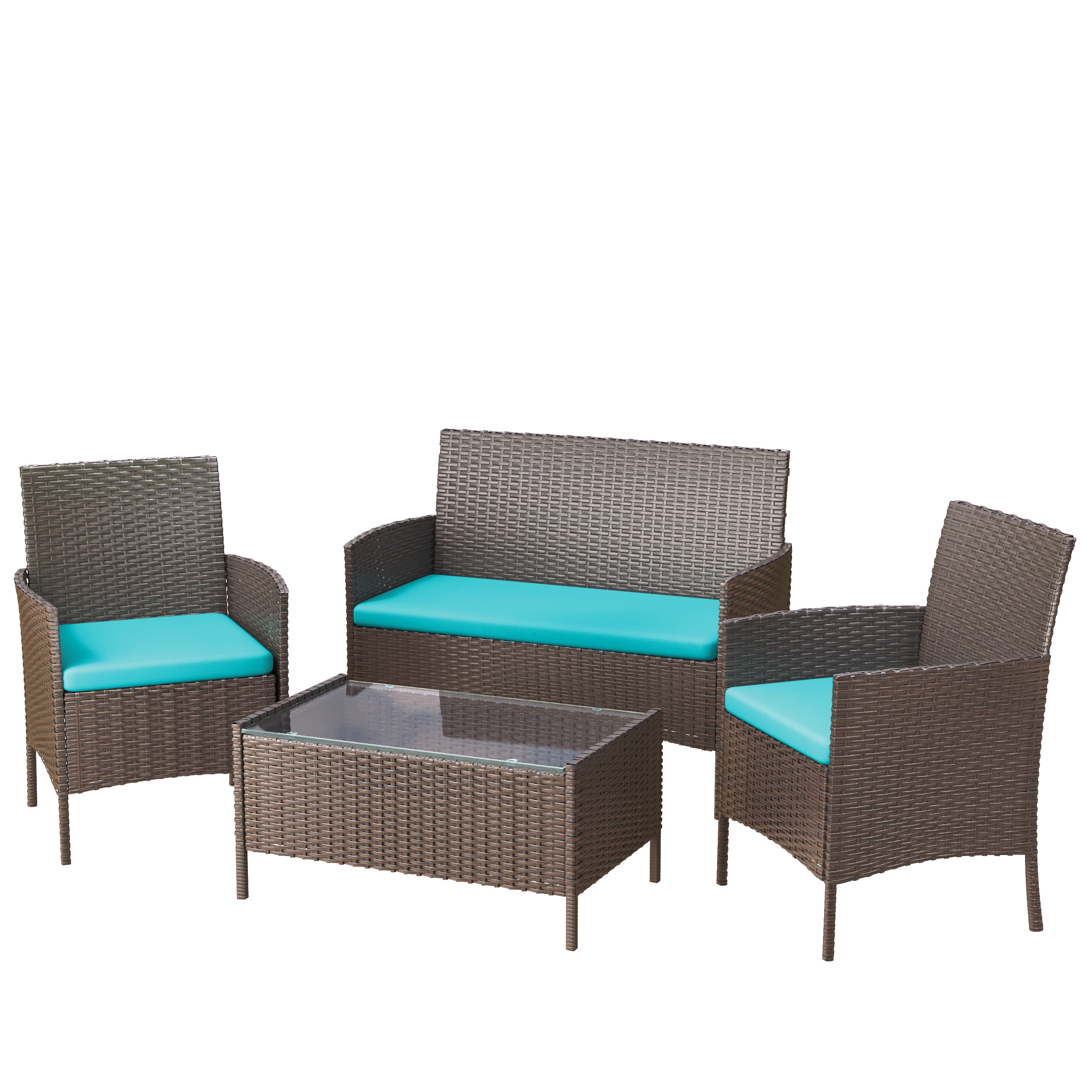 MRUAKA Patio Furniture Set 4 Pieces Porch Furniture Outdoor Modular Wicker Patio Sectional Conversation Furniture Set for Backyard,Porch,Garden,Poolside and Balcony(Turquoise)