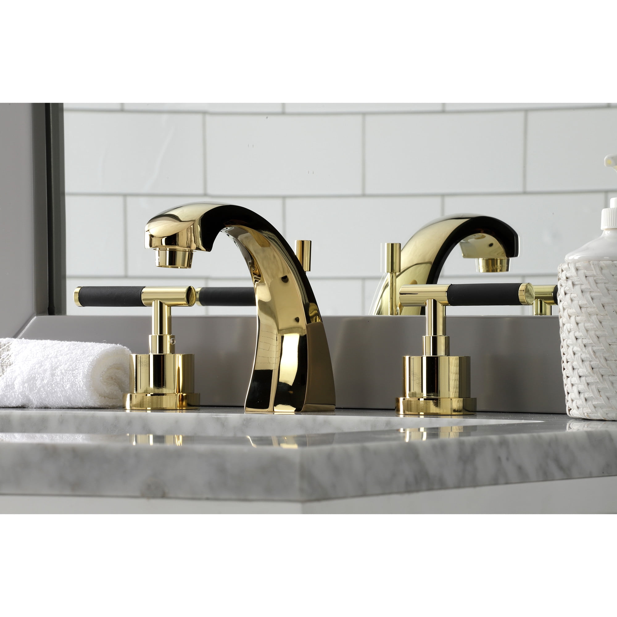 Kingston Brass KS4982CKL Kaiser Widespread Bathroom Faucet with Brass Pop-Up, Polished Brass