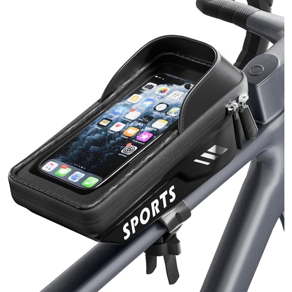 Waterproof Bike Frame Bag with Phone Holder, Touchscreen Top Tube Storage Bag for Road Bikes, Mountain Bikes and Commuting
