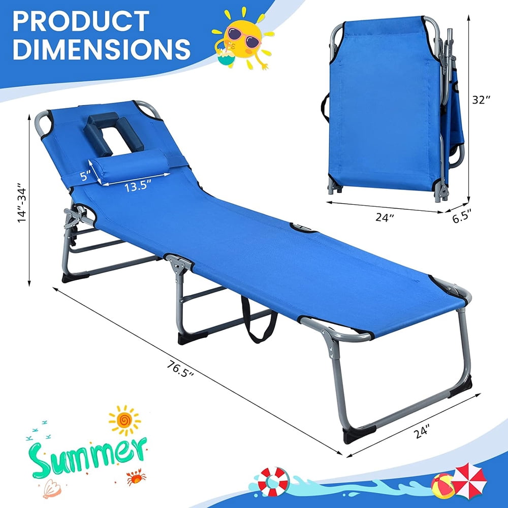 Aimee Lii Folding Chaise Lounge Chair with Face Hole for Beach, Patio Loungers, Blue
