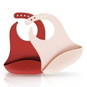 Silicone Bibs for Babies - Easy Clean Silicone Bibs With Food Catcher - Baby Eating Supplies Waterproof Bibs - Silicone Baby Bibs For Girls Baby Bibs For Boys Toddler Bibs (Red/Cream)