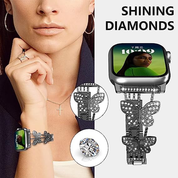 Apple Watch Band Silver Swarovski Crystals 38mm-49mm Ultra