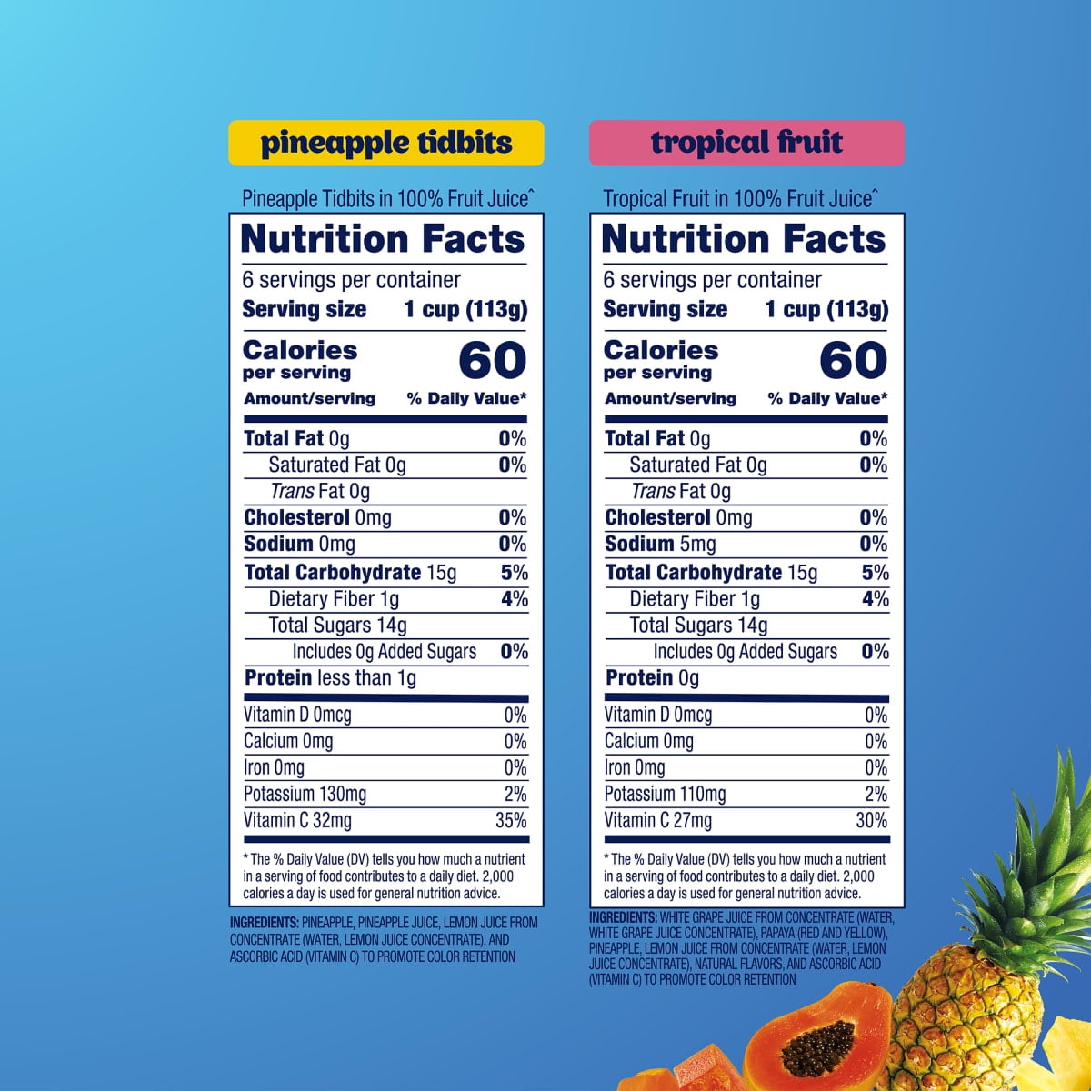 (3 pack) Dole Fruit Bowls Tropical Fruit and Pineapple Tidbits in 100% Fruit Juice, 4 oz Cups (12 Pack)