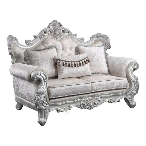 Melrose Traditional style Loveseat Made with Wood in Silver