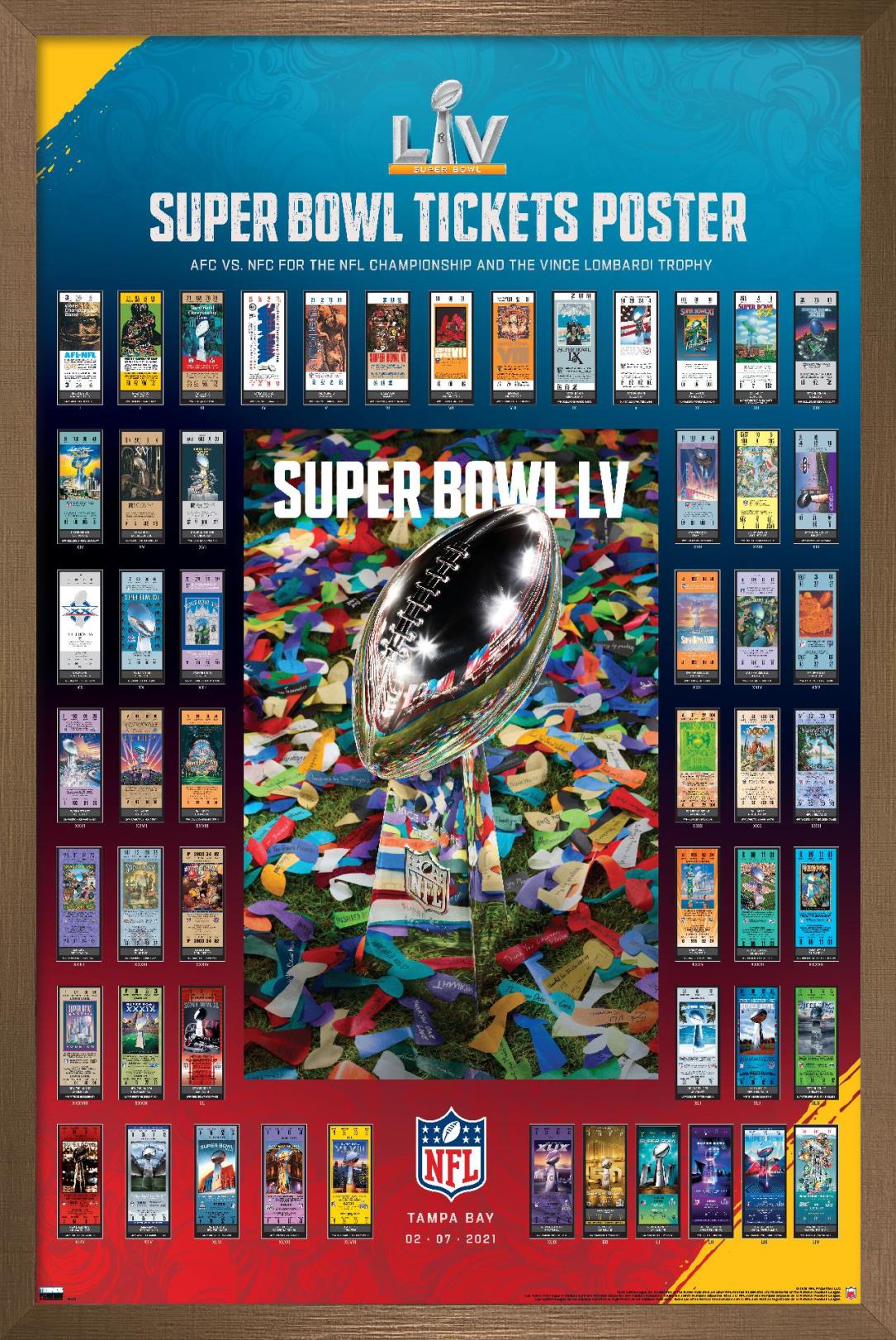 Trends International NFL League - Super Bowl LV - Tickets Wall Poster 16.5" x 24.25" x .75" Bronze Framed Version - image 1 of 5