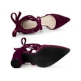 thumbnail image 4 of Allegra K Women's Velvet Lace Up Block Heels Pointed Toe Pumps Burgundy 9, 4 of 5