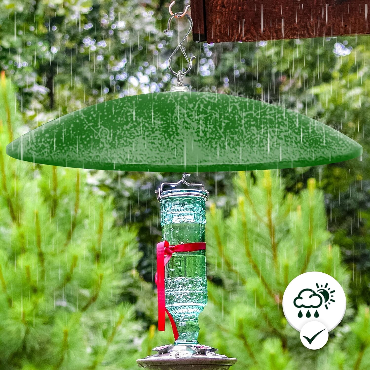 19.25-Inch Extra Large Squirrel Baffle,Hummingbird Feeder Shade Dome Cover, Bird Feeder Rain Guard, Hanging Squirrel Proof for Shepherd's Hook Outdoors (Green) 2 Pack