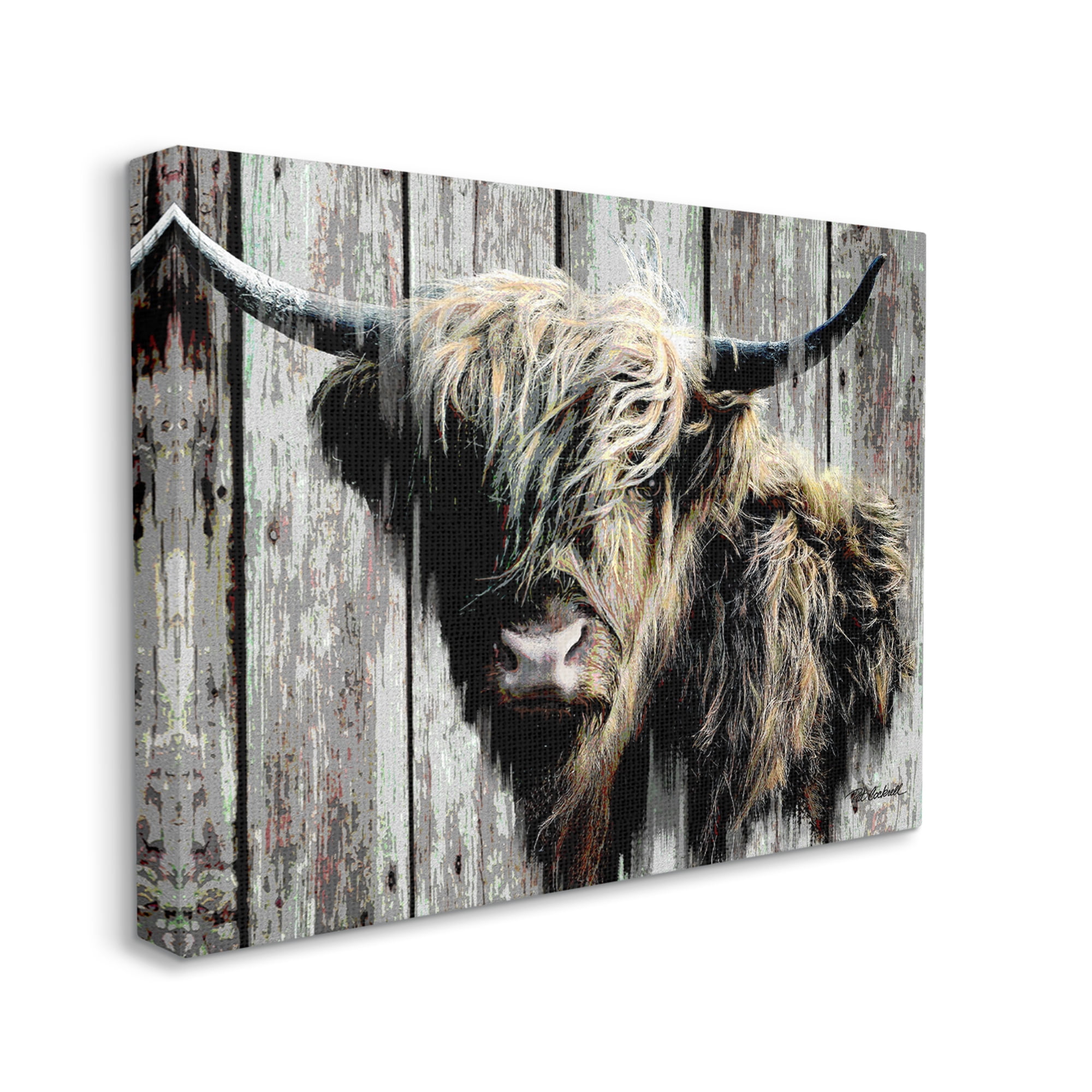 Stupell Industries Rustic Cattle Portrait Animals & Insects Painting Gallery Wrapped Canvas Art Print Wall Art, 48 x 36