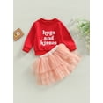 thumbnail image 2 of Arvbitana Toddler Baby Girls Valentine's Day Outfits Letters Print Long Sleeve Pullover Top + Layered Tulle Half Dress Spring Fall Casual Skirt Set 12M-5T, 2 of 8