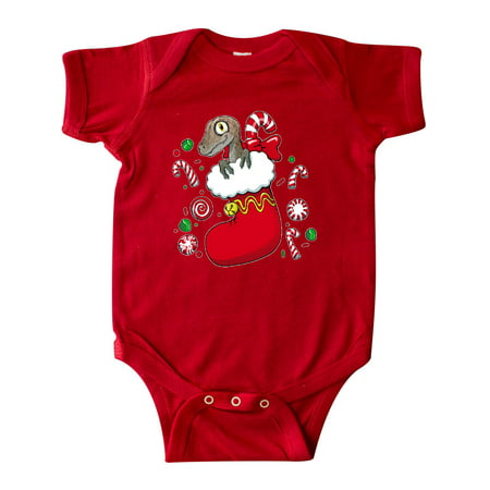 

Inktastic There s a Dinosaur in my Christmas Stocking with Candy Canes Gift Baby Boy or Baby Girl Bodysuit