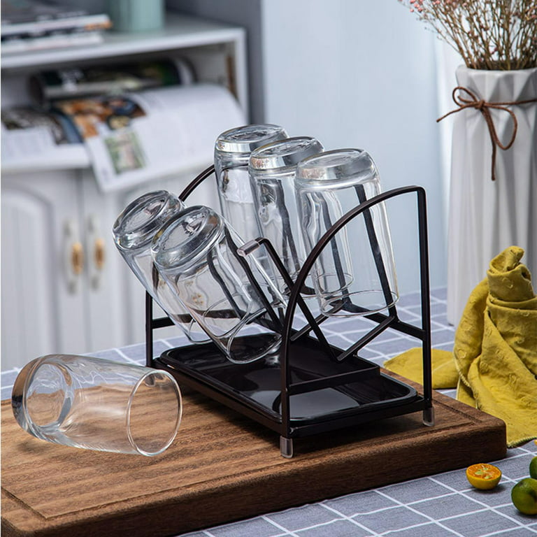 Stylish Non Slip Mugs Cups Organizer Drying Rack,Cup Drying Rack Stand with  Drain Tray for Home Kitchen Mugs Bottles Glasses 