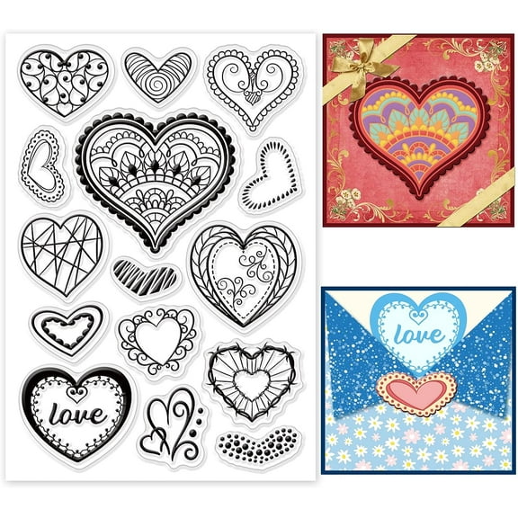 Heart Clear Stamps Love Words Silicone Stamps Valentines Love Hearts Background Rubber Stamps Transparent PVC Plastic Stamps