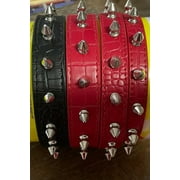 Alligator Vegan Leather Spiked Dog Collar XS S M L PU Leather Studded Dog Collar 1 Row Alligator Anti-Bite Studded Dog Collar - XS-Red