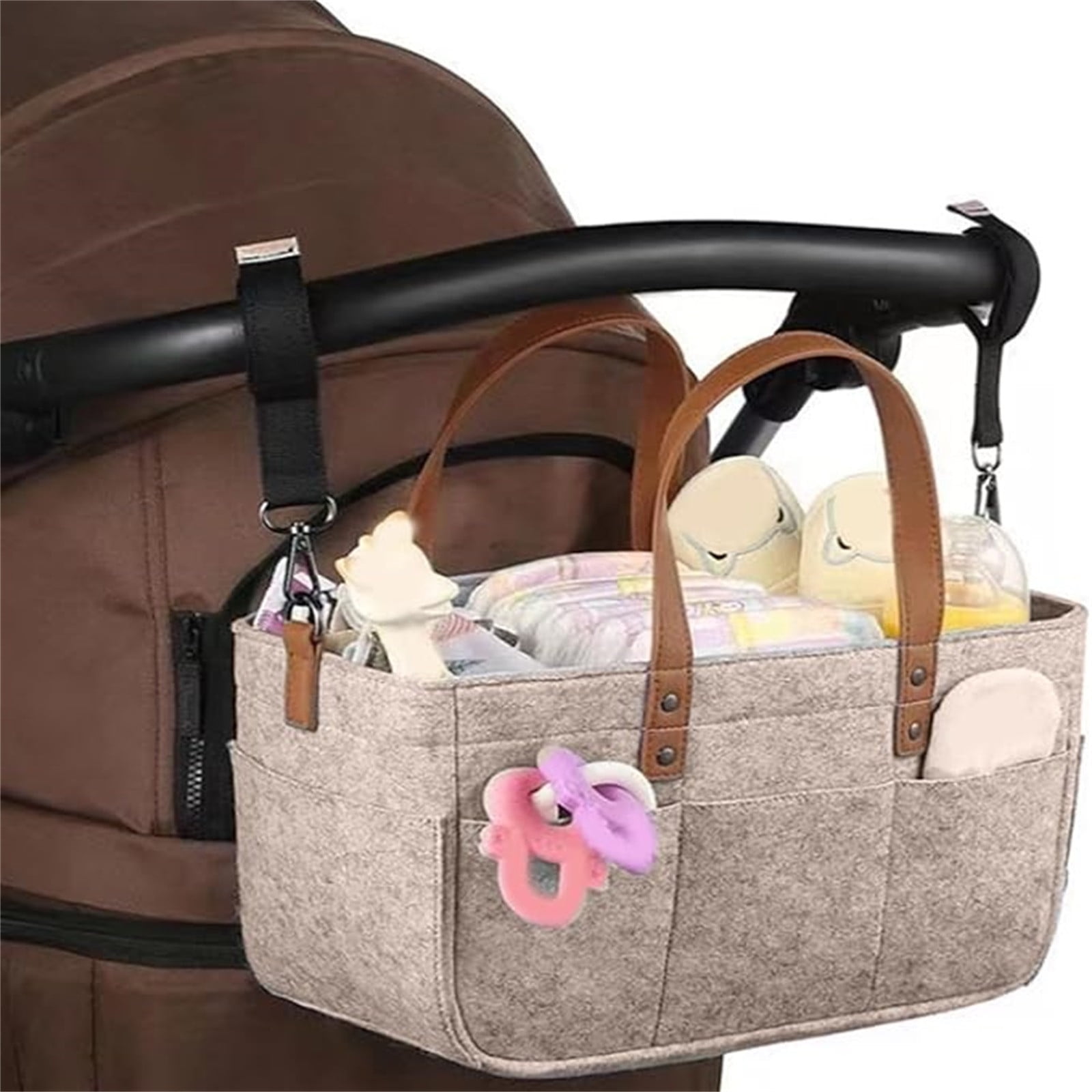 Baby Diaper Caddy Organizer with Leather Strap, Car Diaper Caddy, Baby Caddy Organizer, Portable Diaper Caddy, Diaper Organizer for Changing Table, Baby Organizer for Nursery, 6x13x7 inch