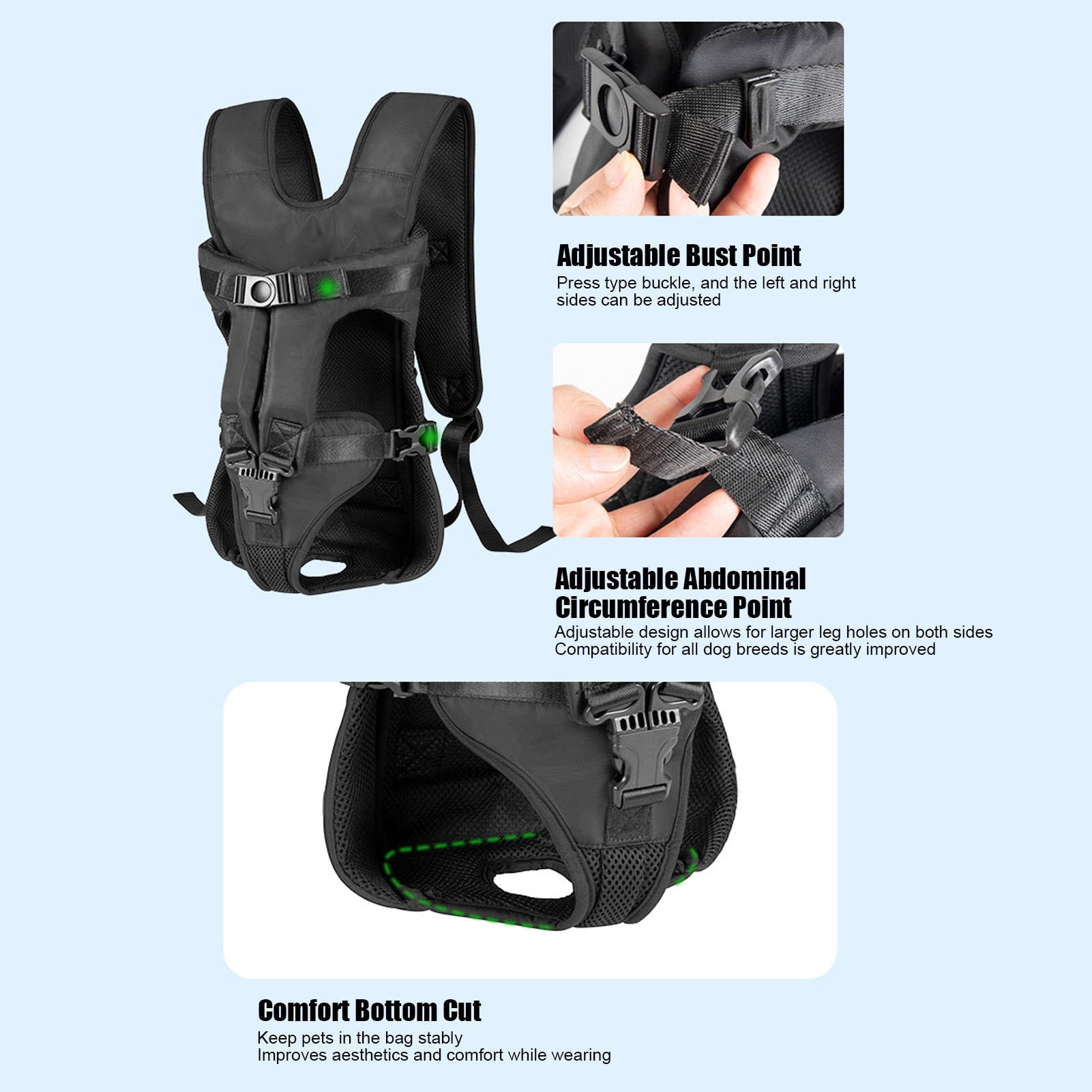BOKYAN Adjustable Waterproof Pet Front Backpack – Breathable Mesh, Buckle Design, Ideal for Cats & Small Dogs, Travel & Cycling