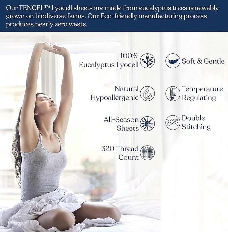 Delara 100% Eucalyptus Lyocell Tencel Bedding Sheet Bundle, California King 7-Piece Set, Cooling, Silky Soft, Breathable Sheets, Dove