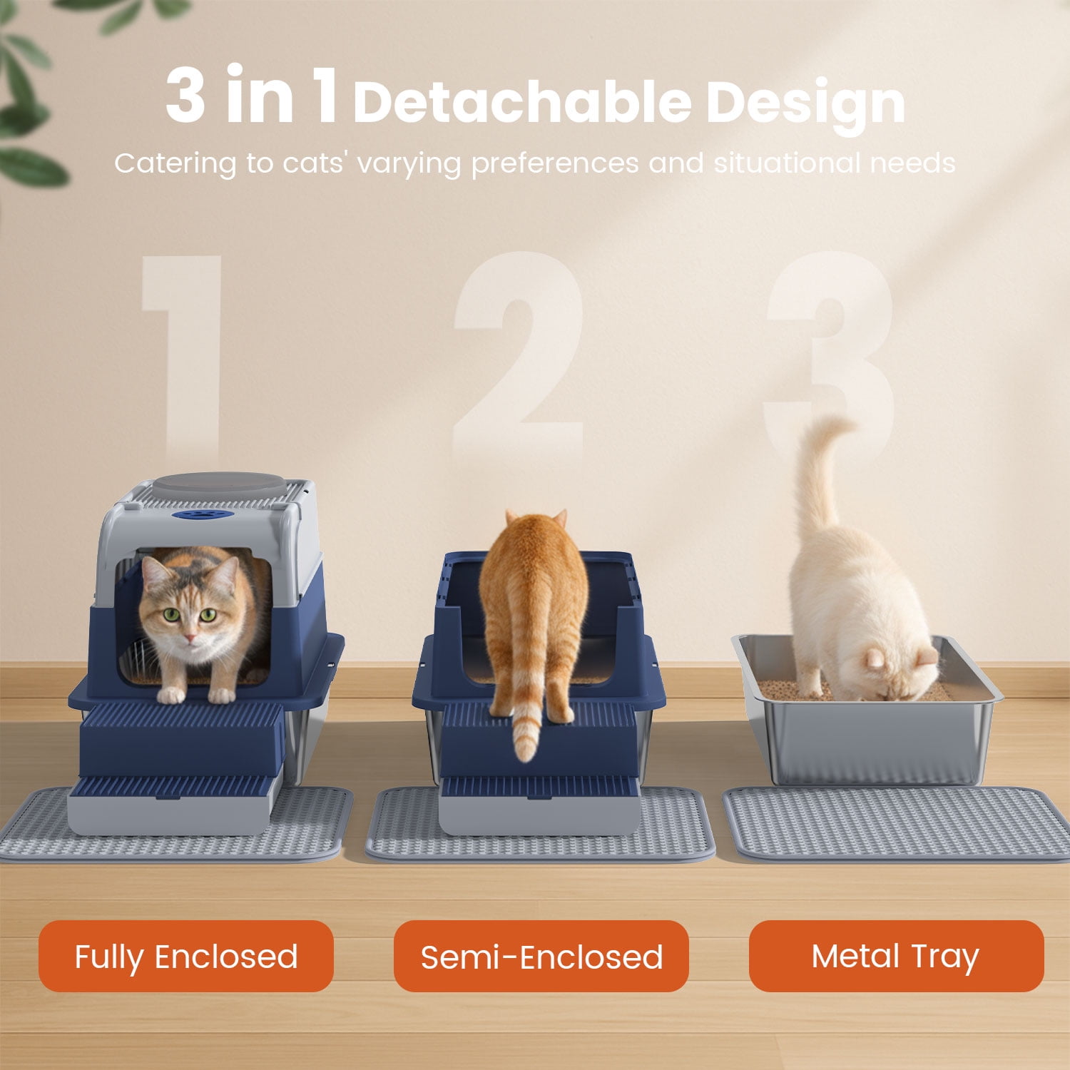 Dlopede 304 Stainless Steel Cat Litter Box with Lid, Easy Clean Top Entry Litter Box Extra Large Metal Cat Toilet