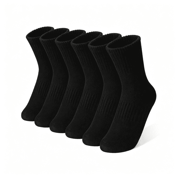 OQRKI Boys Kids Girls Athletic Socks Basketball Sport Youth Crew Cotton Breathable Outdoor Socks 6 Pairs Classic Style Boys Black Socks