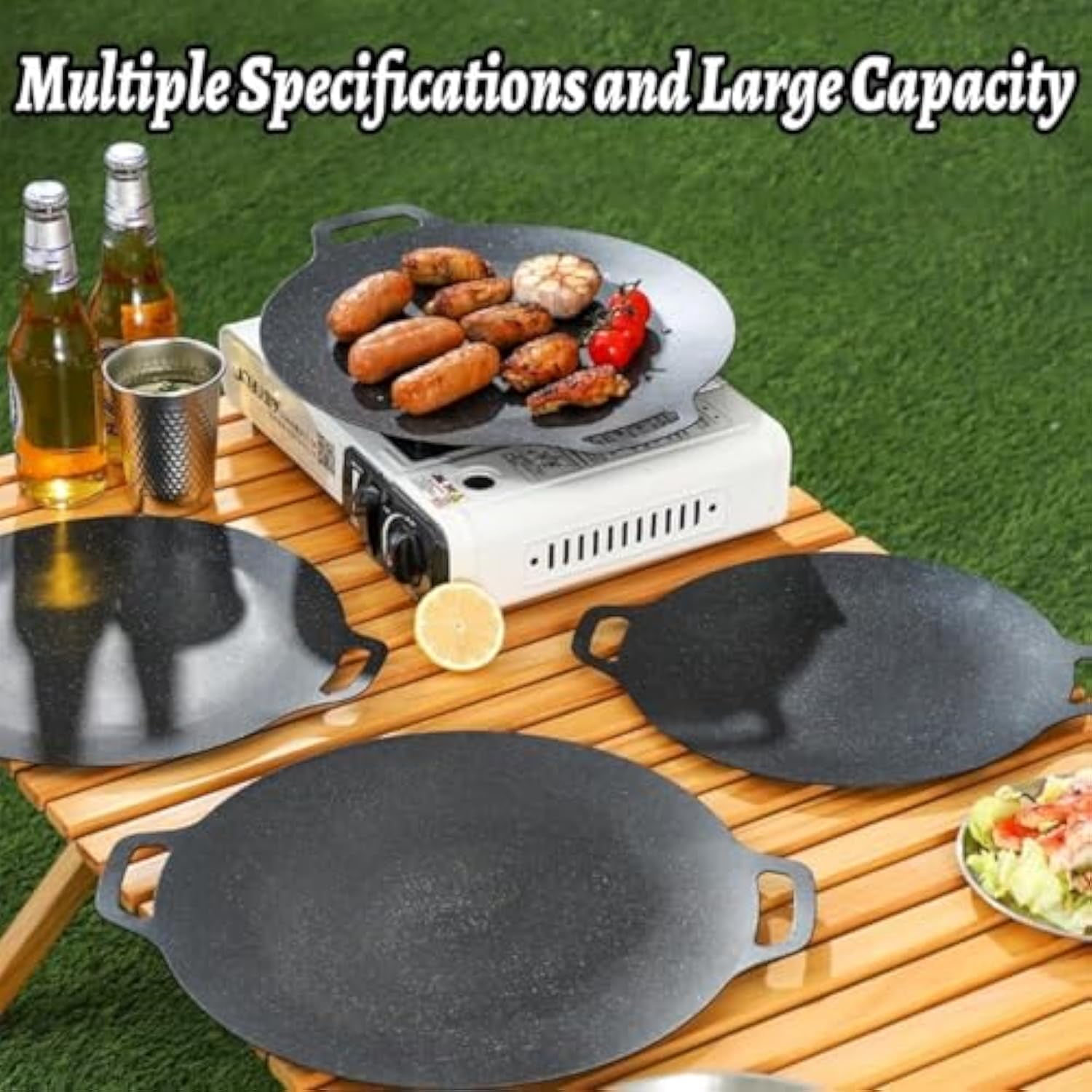 Consecutivte Non-Stick Round Baking Pan, Korean Grill Pan For Indoor Cooking, For Home Kitchen Camping Travel, With Clip (34cm/13.38in)