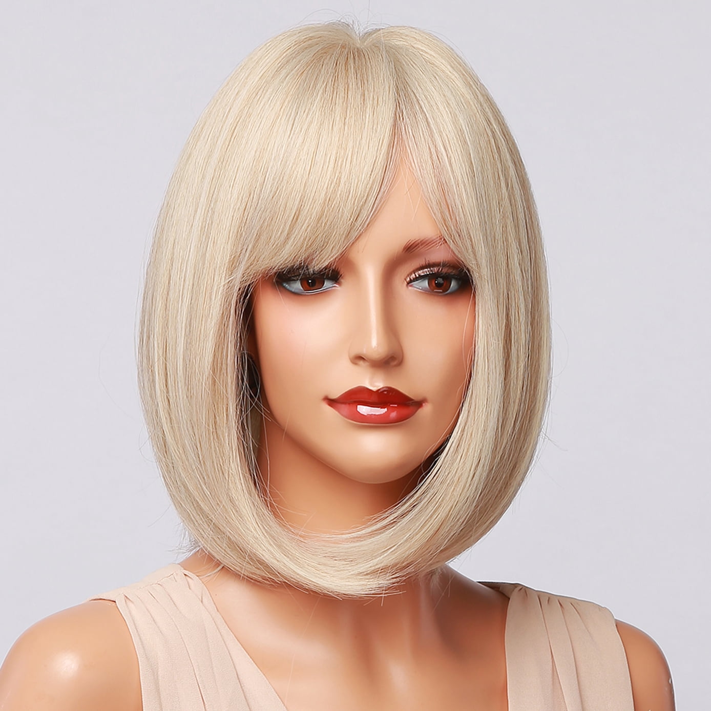 BERON Blonde Short Wigs Straight Bob Hair Wig for Women Wigs with Bangs Synthetic Daily Use Wigs Wig Cap Include