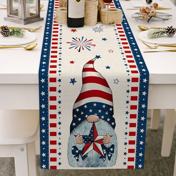 Cotten Linen Table Runner for Independence Day 4th of July, 13x70inch Patriotic Rustic American Flag Non-Slip Burlap Table Cloth Runner for Coffee Dinner Holiday Parade Celebrations