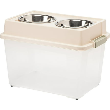 IRIS Large Elevated Feeder with Airtight Storage, Almond