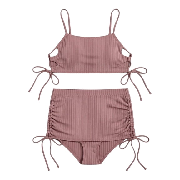 Maternity Women Bikini Set Bathing Suit Solid Color Sleeveless Swimsuit Print Two Piece With Briefs For Beach Pool,Light Pink,SIZE M