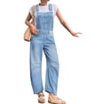 thumbnail image 4 of Women Sleeveless Denim Overall Pants Casual Loose Barrel Leg Jeans Jumpsuit with Pockets, 4 of 7