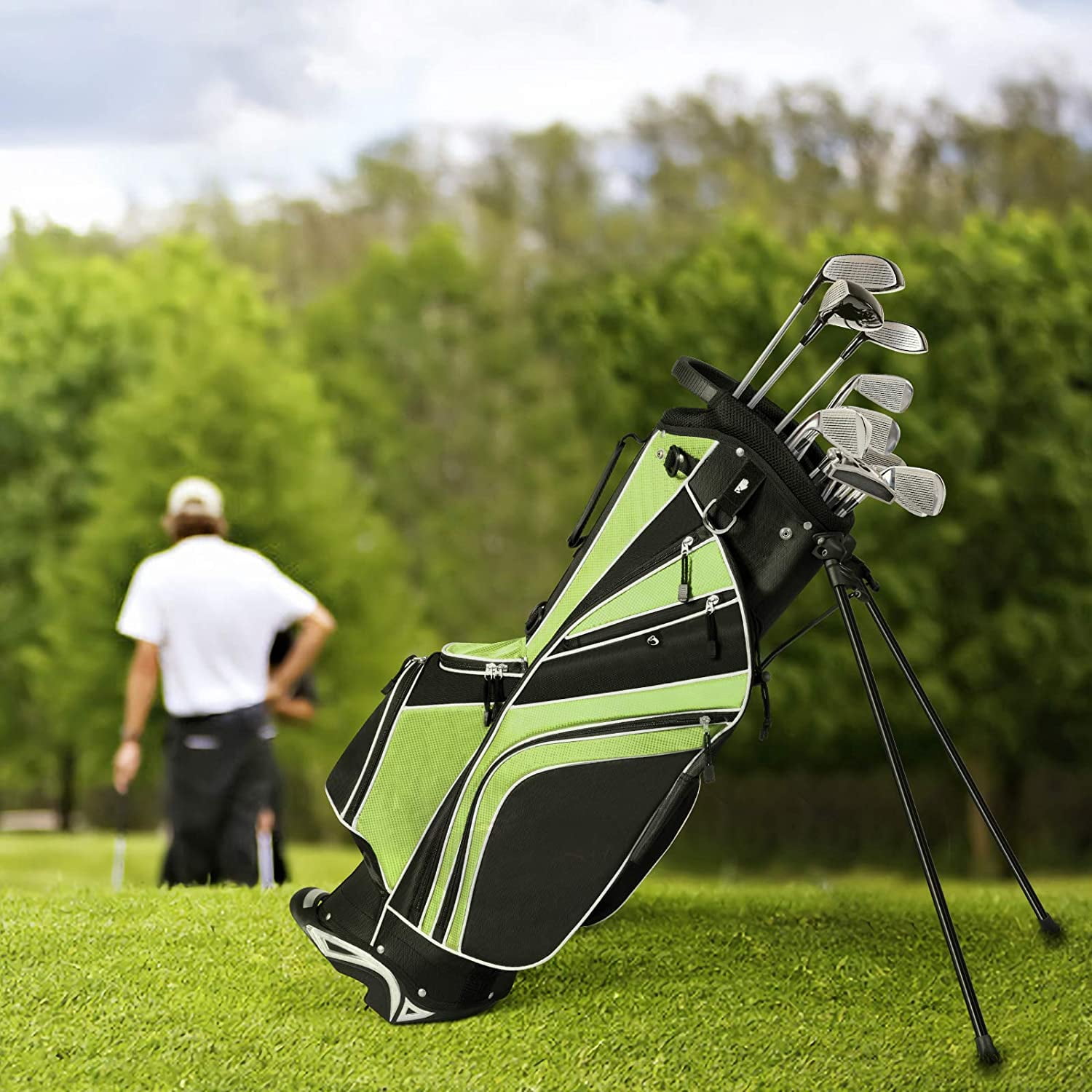 ZJTER Golf Stand Bag with 6 Way Top Dividers, Lightweight Golf Bag with Adjustable Dual Strap & 8 Pockets, Waterproof Rain Hood, Portable for Men Women