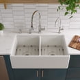 thumbnail image 2 of White 32" Smooth Apron Double Bowl Fireclay Farmhouse Kitchen Sink, 2 of 9