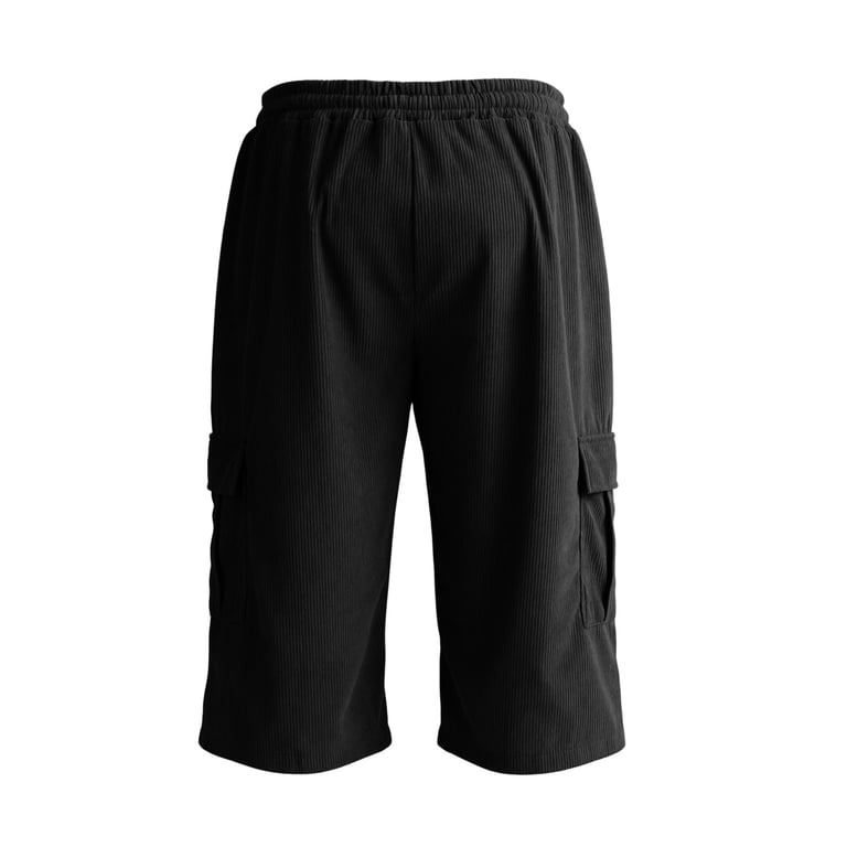 KEXE Cargo Shorts For Men Men's Corduroy Cargo Capri Pants Elastic