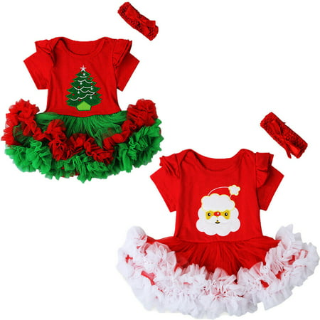 Newborn Baby Girl Christmas Santa Claus Tulle Tutu Dress Outfits Warm Clothes