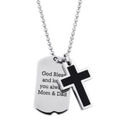 Personalized Planet Two-Tone Double Dog Tag Cross Engraved Stainless Steel Pendant, 20"
