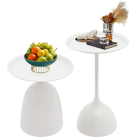Side Tables Nesting Tables Set of 2 Round Nesting Side Table Set Round Coffee Table Pedestal Coffee Table Metal End Table Set Small Side Table for Living Room Bedroom Balcony (White)