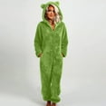 thumbnail image 2 of BiZtdJrK Onesie Pajamas for Women Cute Cat Hooded Fleece Jumpsuits Plus Size Fuzzy Long Sleeve Loungewear, Green, XXXXL, 2 of 6