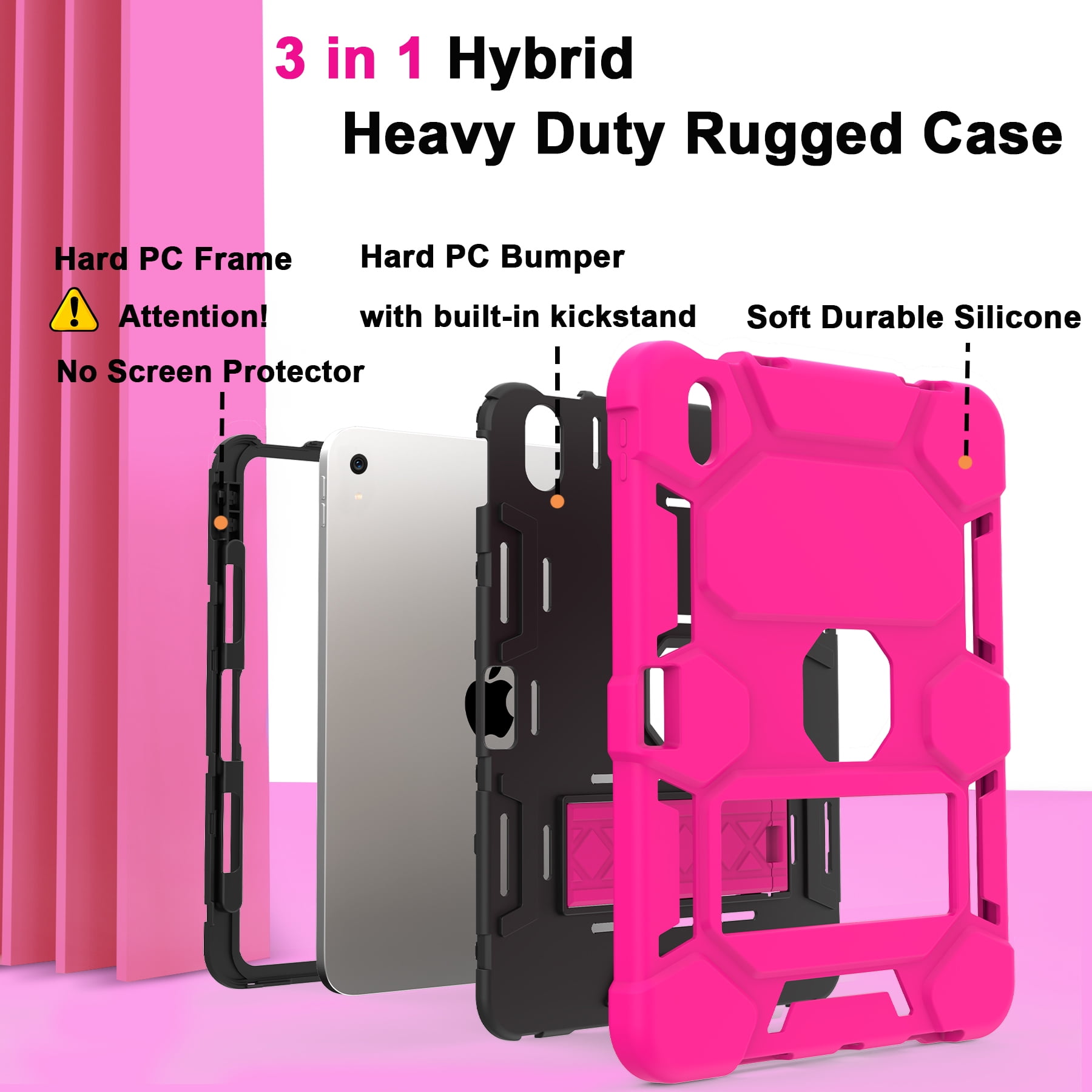 Rantice Case for iPad 10th Generation 10.9 Inch 2022, iPad (A16) 11th Gen 11 Inch 2025, with Kickstand & Pencil Holder, Heavy Duty Shockproof Hybrid Protective Cover for Kids Girls, RosePink+Black