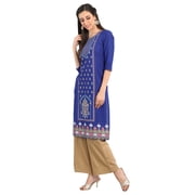 Blue Round Neck Printed Kurta-Small