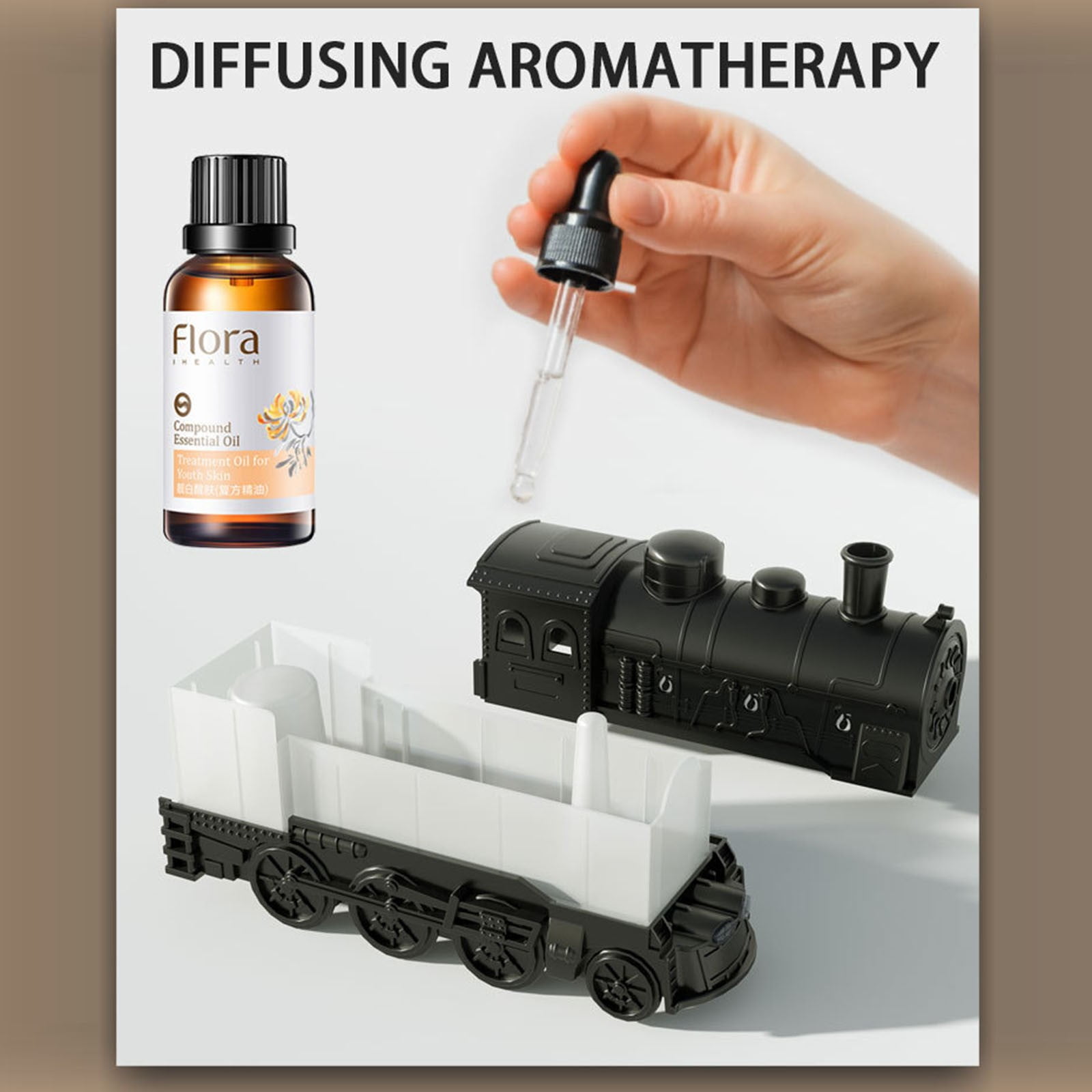 Colorful LED Train Aromatherapy Diffuser with Remote Control, 300ml Humidifier, Whimsical Design, Wireless Operation, Simulated Train Sound, Ideal for Home Office Black
