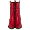 thumbnail image 4 of Ring- Women's Cowboy / Cowgirl Pull On Western Stacked Heel Mid Calf Almond Pointed Toe Boots (Red Pu, 10), 4 of 6