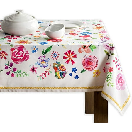 

Mindunm Happy Florals - Sweety 100% Cotton Tablecloth Kitchen Dining Table Cloth for Rectangle Tables Farmhouse Tabletop Cover for Parties Wedding Use Spring/Summer (60 x120 )