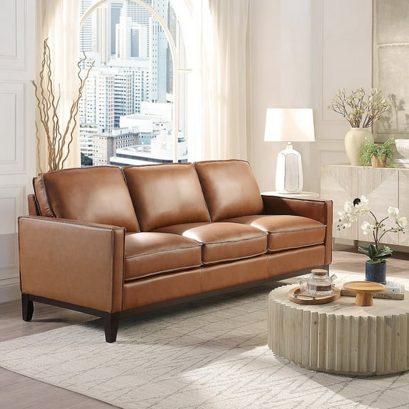 Crafters and Weavers Samhara Top Grain Leather Sofa - Chestnut