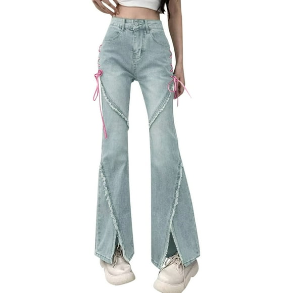 adviicd Womens Bell Bottom Jeans Women's Ripped Boyfriend Denim Pants Stretch Skinny Jeans Blue,XS
